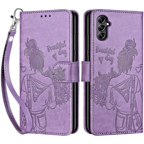 for Samsung Galaxy A14 5G Wallet case, Purple-Girl | 3 Card Holders, Kickstand, Shockproof TPU Shell, PU Leather, Magnetic Closure, Protective Flip Folio Cover, Women - color: 2