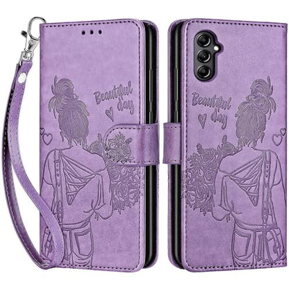 for Samsung Galaxy A14 5G Wallet case, Purple-Girl | 3 Card Holders, Kickstand, Shockproof TPU Shell, PU Leather, Magnetic Closure, Protective Flip Folio Cover, Women - color: 2