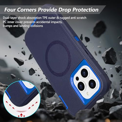 Magnetic for iPhone 14 Pro Max Case with Belt Clip and Kickstand | Military Grade Drop Protection Case for iPhone 14 Pro Max, with 360°Rotating Kickstand, Navy Blue 6.7" - color: Navy+Blue