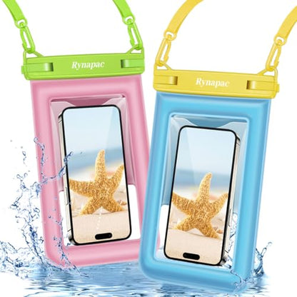 Rynapac Waterproof Phone Pouch Floating [Up to 8.5''], 2 Pack IPX8 Dry Bag | Touchscreen & Underwater Photography, Adjustable Lanyard, for iPhone 17 16 15 14 Pro Max, Gglaxy S25, Beach Cruise Essentials - color: [Pink + Blue] 2Pack, size: Regular Size [8.