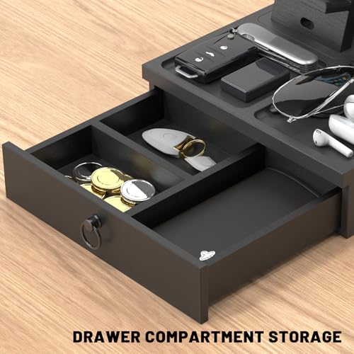 Wood Phone Docking Station, Nightstand Organizer with Drawer - color: Classic Black, size: Without charging station