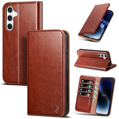 Compatible with Samsung Galaxy S25 Case Wallet with Card Holder [4 Card Slots] Kickstand [RFID Blocking] PU Leather Phone Case Flip Folio Protective Cover TPU Shockproof,Brown - color: Brown, size: Samsung Galaxy S25 5G