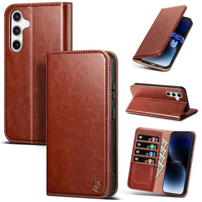 Compatible with Samsung Galaxy S25 Case Wallet with Card Holder [4 Card Slots] Kickstand [RFID Blocking] PU Leather Phone Case Flip Folio Protective Cover TPU Shockproof,Brown - color: Brown, size: Samsung Galaxy S25 5G