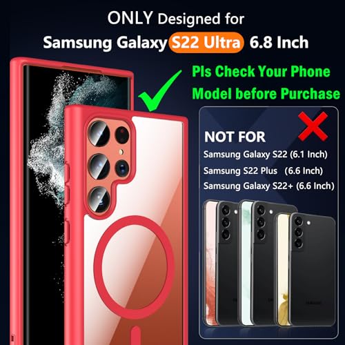 Hensinple for Samsung Galaxy S22 Ultra Case Magnetic, Galaxy S22 Ultra Phone Case [Compatible with Magsafe], Clear Hard Back Slim Shockproof Magnetic Cover Case, Red - color: Red-S22 Ultra, size: Galaxy S22 Ultra 6.8 inch