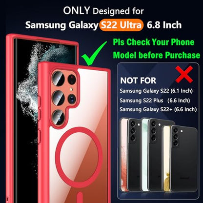 Hensinple for Samsung Galaxy S22 Ultra Case Magnetic, Galaxy S22 Ultra Phone Case [Compatible with Magsafe], Clear Hard Back Slim Shockproof Magnetic Cover Case, Red - color: Red-S22 Ultra, size: Galaxy S22 Ultra 6.8 inch