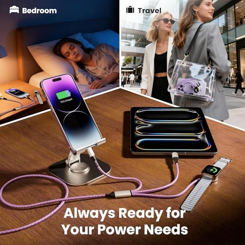 Travel Essentials 3 in 2 Multi Charging Cable for Apple Watch Charger, 5FT - color: Purple, size: 1Pack5FT