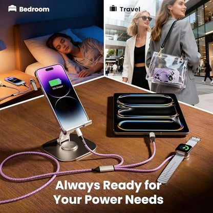Travel Essentials 3 in 2 Multi Charging Cable for Apple Watch Charger, 5FT - color: Purple, size: 1Pack5FT