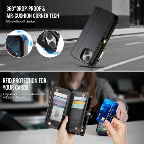 Strapurs for iPhone 15 Plus Magnetic Detachable Wallet Case, Black - color: (Detachable with Magsafe)-Black, size: iPhone 15 Plus - 6.7"