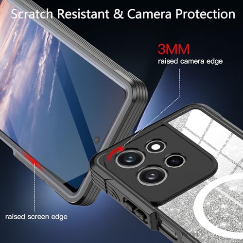 Hekodonk for Moto G Power 5G 2026 Case, Compatible with Magsafe [Built-in Tempered Glass Screen Protector & Camera Lens Protection] Full Body Shockproof Protective Women Girl Bling Case,Black - color: Black
