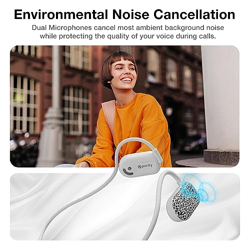 Purity Air Open Ear Headphones - True Air Conduction Wireless Bluetooth Open Ear Earbuds with Dual Mic for iPhone/Android - Secured Long Wearing Comfort, Sports Sweat Resistant (Leopard) - color: Leopard