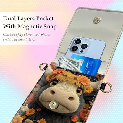Small Crossbody Bags for Women Touchscreen Cell Phone Bag Cross Body Purses with adjustable Strap,Gifts For Teenage Girls - color: Cute Floral Highland Cow