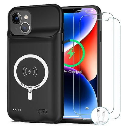 Battery Case for iPhone 14, [10000mAh] Enhanced Rechargeable Portable Protective Qi Wireless Charger Case Battery Pack Support CarPlay Wireless Charging Case Compatible with iPhone 14 (6.1 inch)-Black - size: iPhone 14