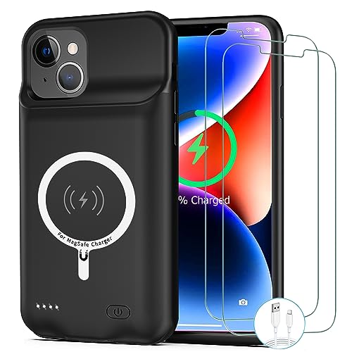 Battery Case for iPhone 14, [10000mAh] Enhanced Rechargeable Portable Protective Qi Wireless Charger Case Battery Pack Support CarPlay Wireless Charging Case Compatible with iPhone 14 (6.1 inch)-Black - size: iPhone 14