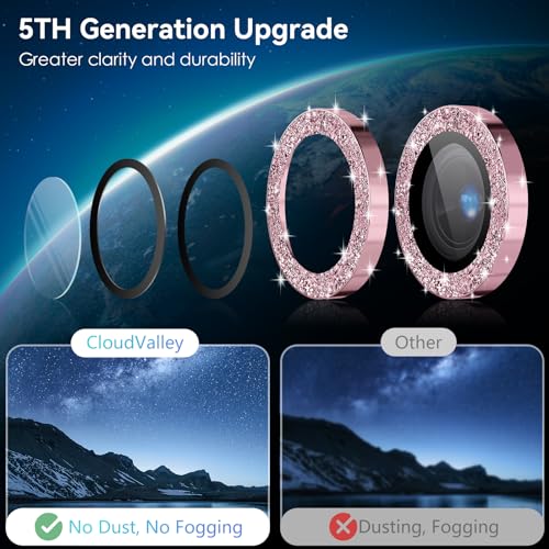 CloudValley for iPhone 15/15 Plus Camera Lens Protector Bling, Ultra-HD Tempered Glass Camera Cover [Case-Friendly] Metal Individual Lens Screen Protective Ring, Glitter Pink - color: Glitter Pink