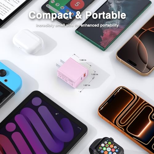 [2 Pack] 20W USB C Charger Block, Fast Charging Dual Port Wall Charger - color: Pink