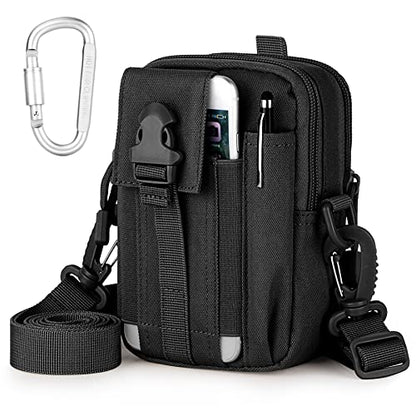 Tactical Molle Phone Pouch Nylon Multi-Purpose EDC Pouch Utility Waist Bag Tool Holster with Shoulder Strap for 4.7"-6.7" Smartphone - color: Black