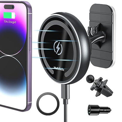 MAGJIEYX for Magsafe Car Mount Charger for Magnetic Wireless Charging for iPhone12/13/14/15/16Pro,Pro Max,Plus,Mini,Vent&Dashboard Strong Magnets Phone Holder with Fast 36W QC 3.0 Adapter - color: Light Black