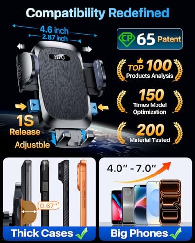 【Upgraded Strongest Suction & Pro Military-Grade Certs 】Ultimate Car Phone Mount【360°Rotatable Suction】Cell Phone Holders Truck Stand for Dashboard Windshield Vent for iPhone 18 Pro Max Samsung,Black - color: Black