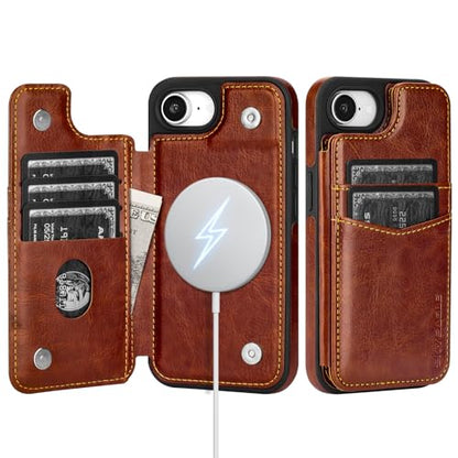 SkyEagle Compatible with MagSafe iPhone 17e / 16e Case Wallet,Brown | Magnetic Clasp,RFID Blocking,PU Leather,Flip Folio Shockproof Phone Cover,with Credit Card Slots & Kickstand for Men & Women - color: Brown
