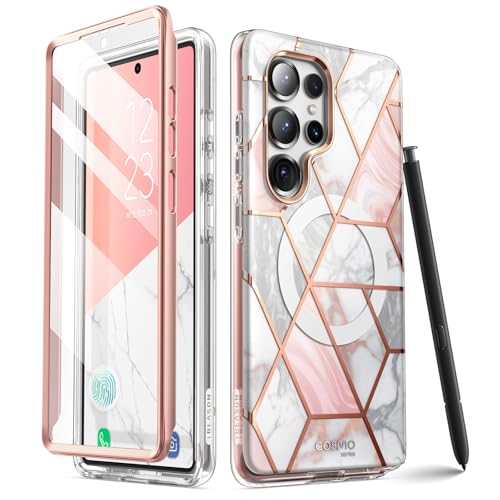 i-Blason Case for Samsung Galaxy S25 Ultra Case MagSafe with Built-in Screen Protector [Support Wireless Charger] Full-Body Slim Fit Style Magnetic Phone Case for S25 Ultra, Marble - color: Marble