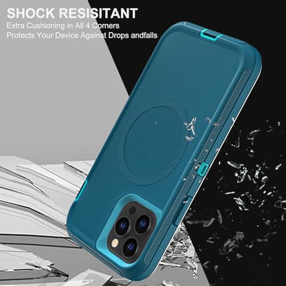 YKHJKLEC for iPhone 12/12 Pro Case, Compatible with Magsafe, Military Grade 3 in 1 Heavy Duty Shockproof/Drop Proof/Dust Proof with 2Pcs Tempered Glass Screen Protector (New-Blue/Turquoise) - color: New-Blue/Turquoise