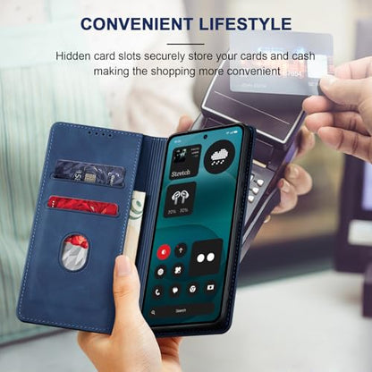 Jasonyu Flip Wallet Case for Nothing Phone 4a Pro 5G,Blue | PU Leather Magnetic Folio Cover,with Card Holder,Kickstand,TPU Shockproof,Durable,Protective Phone Case - color: Blue, size: Nothing Phone 4a Pro