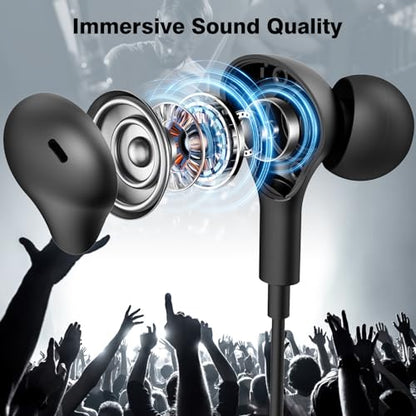USB C Headphones for iPhone 18 Pro Max 17 16 15/Galaxy S26 FE Wired Earbuds - color: Black