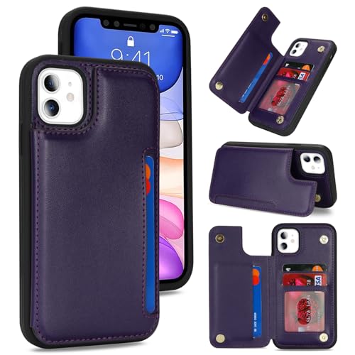 iCoverCase Compatible with iPhone 11 Case with Card Holder, Wallet Phone Case for Women Men RFID Blocking PU Leather Protective Case 6.1 Inch (Dark Purple) - color: Dark Purple