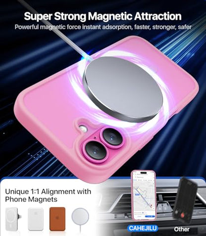 CAHEJILU Magnetic for iPhone 16 Case,[Compatible with MagSafe][Military Grade Drop Protection] Anti-Fingerprint Translucent Matte Shockproof Protective Case for iPhone 16 Phone Case 6.1",Pink - color: A8-Pink