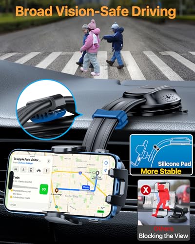HTU Upgraded Strongest Suction No Block View Bendable Arm Car Phone Holder - color: Deep Black