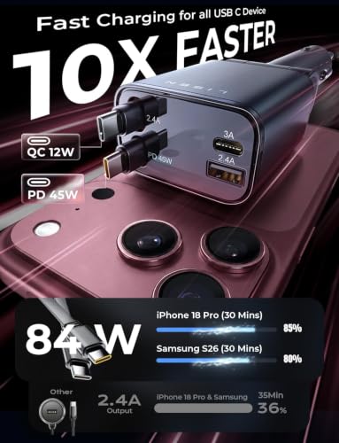 LISEN Retractable Car Charger USB C Fast Charge for iPhone 18 17 Pro Max - color: Grey