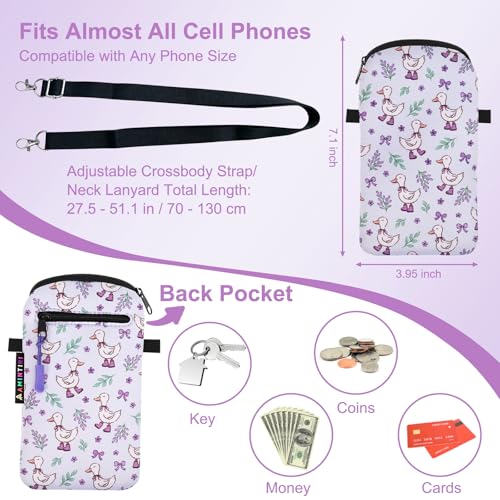 Neoprene Cell Phone Sleeve Pouch Case Bag for Women, Crossbody Strap Neck Lanyard Phone Bag for iPhone 17/16/15 Pro Max, Samsung S25, Pixel 10 (Lalic Goose) - color: Lalic Goose