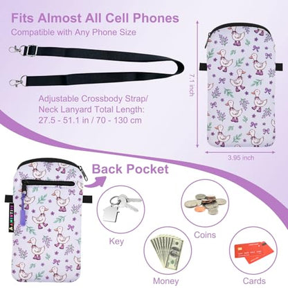 Neoprene Cell Phone Sleeve Pouch Case Bag for Women, Crossbody Strap Neck Lanyard Phone Bag for iPhone 17/16/15 Pro Max, Samsung S25, Pixel 10 (Lalic Goose) - color: Lalic Goose
