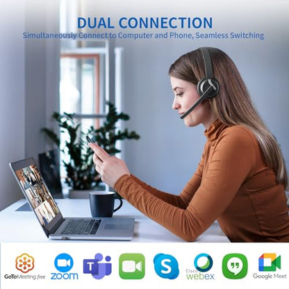 awatrue Wireless Headset with Mic for Work, Noise Canceling for Clear Calls - color: Black