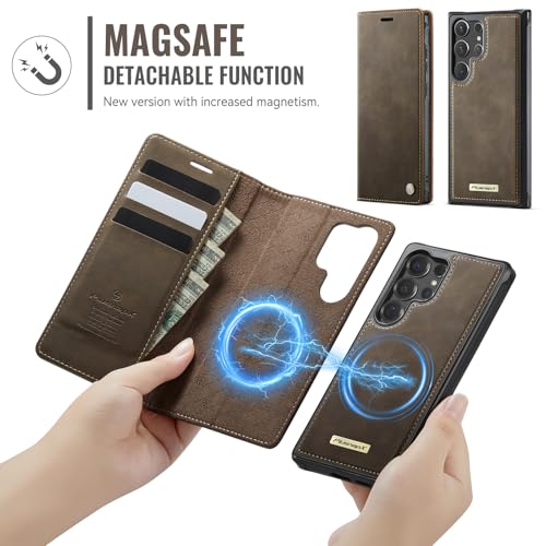 for Samsung Galaxy S26 Ultra 2in1 Detachable Wallet Case, Brown | Compatible with Magsafe, Magnetic, RFID Blocking Card Holder, Shockproof, Kickstand, Wireless Charging, PU Leather Flip Cover - color: (Detachable 2 in 1)-Brown, size: Galaxy S26 Ultra