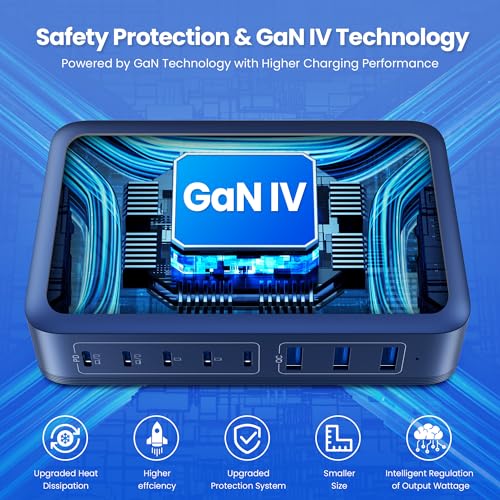 USB C Charger Block 515W[2025 Upgraded] GaN IV 8 Port Fast Charging Station Hub,Dual PD 100W USB C Laptop Charger Compatible with MacBook Pro/Air,iPad,iPhone 16/15,Galaxy S23/S24 Steam Deck Dell XPS - color: Deep Blue, size: 515W