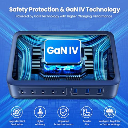 USB C Charger Block 515W[2025 Upgraded] GaN IV 8 Port Fast Charging Station Hub,Dual PD 100W USB C Laptop Charger Compatible with MacBook Pro/Air,iPad,iPhone 16/15,Galaxy S23/S24 Steam Deck Dell XPS - color: Deep Blue, size: 515W