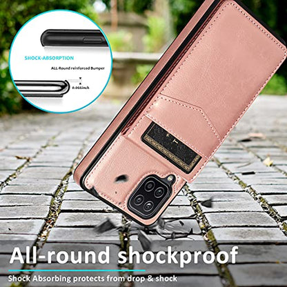 Phone Case for Samsung Galaxy A42 5G with Tempered Glass Screen Protector Credit Card Holder Wallet Cover Stand Leather Cell Accessories Glaxay A 42 G5 Gaxaly 42A S42 4G 2021 Cases Women Rose Gold - color: Rose Gold