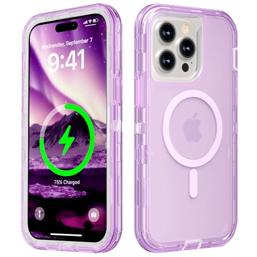 Follaroma Magnetic for iPhone 14 Pro Case, Heavy Duty Phone Cases, Purple | Compatible with MagSafe, Heavy Duty Shock proof Protection, Military-Grade Anti-Drop, Dual Layer Transparent Protective Cover - color: Purple, size: iPhone 14 Pro 6.1''