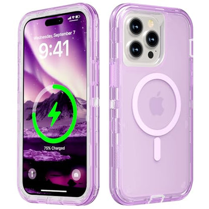 Follaroma Magnetic for iPhone 14 Pro Case, Heavy Duty Phone Cases, Purple | Compatible with MagSafe, Heavy Duty Shock proof Protection, Military-Grade Anti-Drop, Dual Layer Transparent Protective Cover - color: Purple, size: iPhone 14 Pro 6.1''