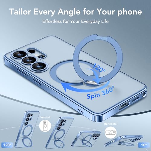 Magnetic for Samsung Galaxy S26 Ultra Case with 360° Spin Stand | [Compatible with MagSafe][Military Drop Protection] Shockproof Galaxy S26 Ultra Phone Cover with Kickstand, Blue/Clear - color: Blue/Clear