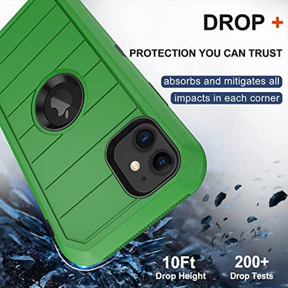 for iPhone 11 Case with Belt Clip Holster, 2 x Screen Protector, [Military Grade] Heavy Duty Full Body Shockproof Dust-Proof Drop Proof Rugged Protective Cover for Apple iPhone 11 (Green Black B) - color: Green B