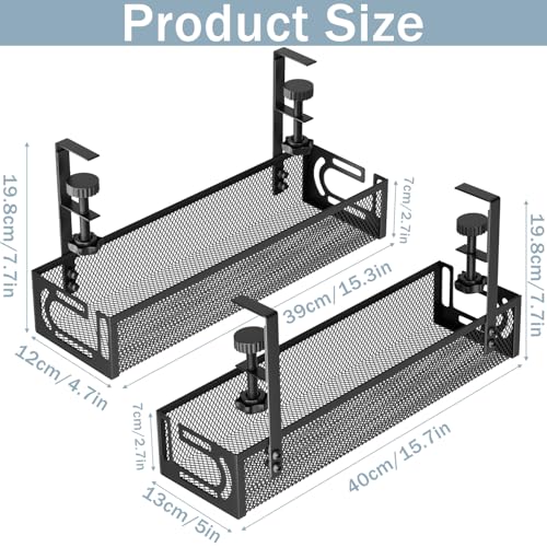 Cable Management, 2 Pack Cable Management Under Desk, Cable Tray - color: Black, size: 15.3''+15.7'' (2 Pack)