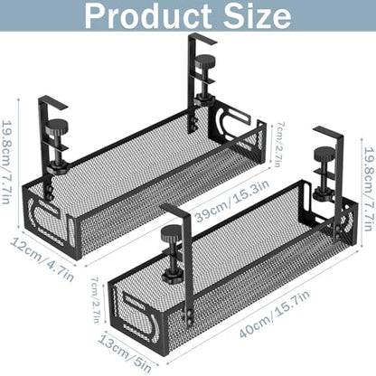 Cable Management, 2 Pack Cable Management Under Desk, Cable Tray - color: Black, size: 15.3''+15.7'' (2 Pack)