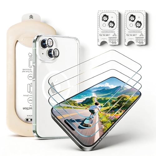 3 Pack Screen Protector for iPhone 16 Plus, Tempered Glass with 2 Pack Camera Lens Protector & Phone Case, Easy Install Frame, 9H Hardness, Bubble Free, HD Clear, Full Coverage - color: iPhone 16 Plus