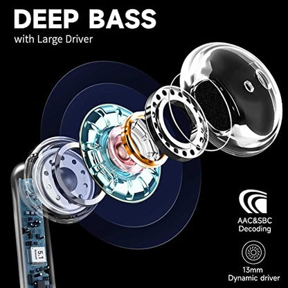 DRQQ Wireless Earbuds Bluetooth Earbuds Wireless Headphones IPX5 Waterproof Earphones Noise Cancelling Headset Deep Bass Long Battery Bluetooth Headphones with Mic for iPhone Android