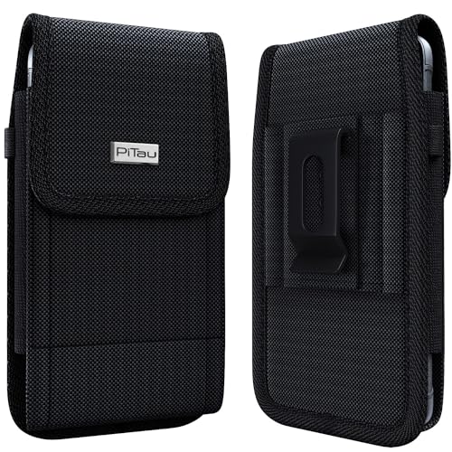PiTau Holster for iPhone Se, 8, 7, 6s, 6 – Rugged Nylon Cell Phone Belt Holder for Men, Case with Belt Clip, Carrying Pouch Fits Cover, Black