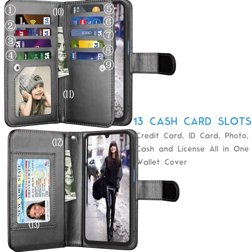 Tekcoo Galaxy A15 5G Cellular Phone Case, PU Leather Wallet, Detachable Magnetic Hard Case, Kickstand, Card Slots [W-Black] - color: W-Black