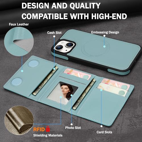 for iPhone 15 Wallet Case, 2-in-1 Detachable Phone Case, Card Holder RFID Blocking, Fashionable Faux Leather Card Slot & Folding Design (Blue 6.1'') - color: Blue, size: iPhone 15