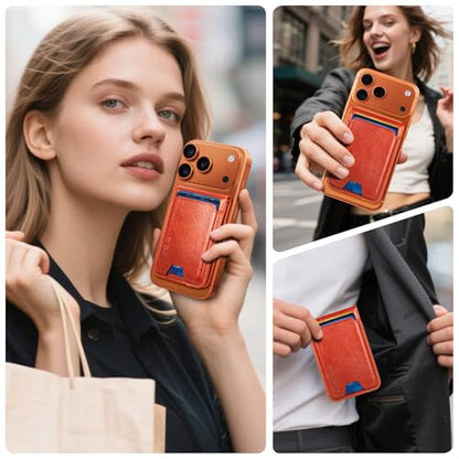 Shieldtop RFID Blocking MagSafe Wallet Stand with Card Holder,5 Card Slots & ID Window,PU Leather Magnetic Adjustable Kickstand for iPhone 12/13/14/15/16/17 Pro Max & Air Plus Series,Orange - color: Orange